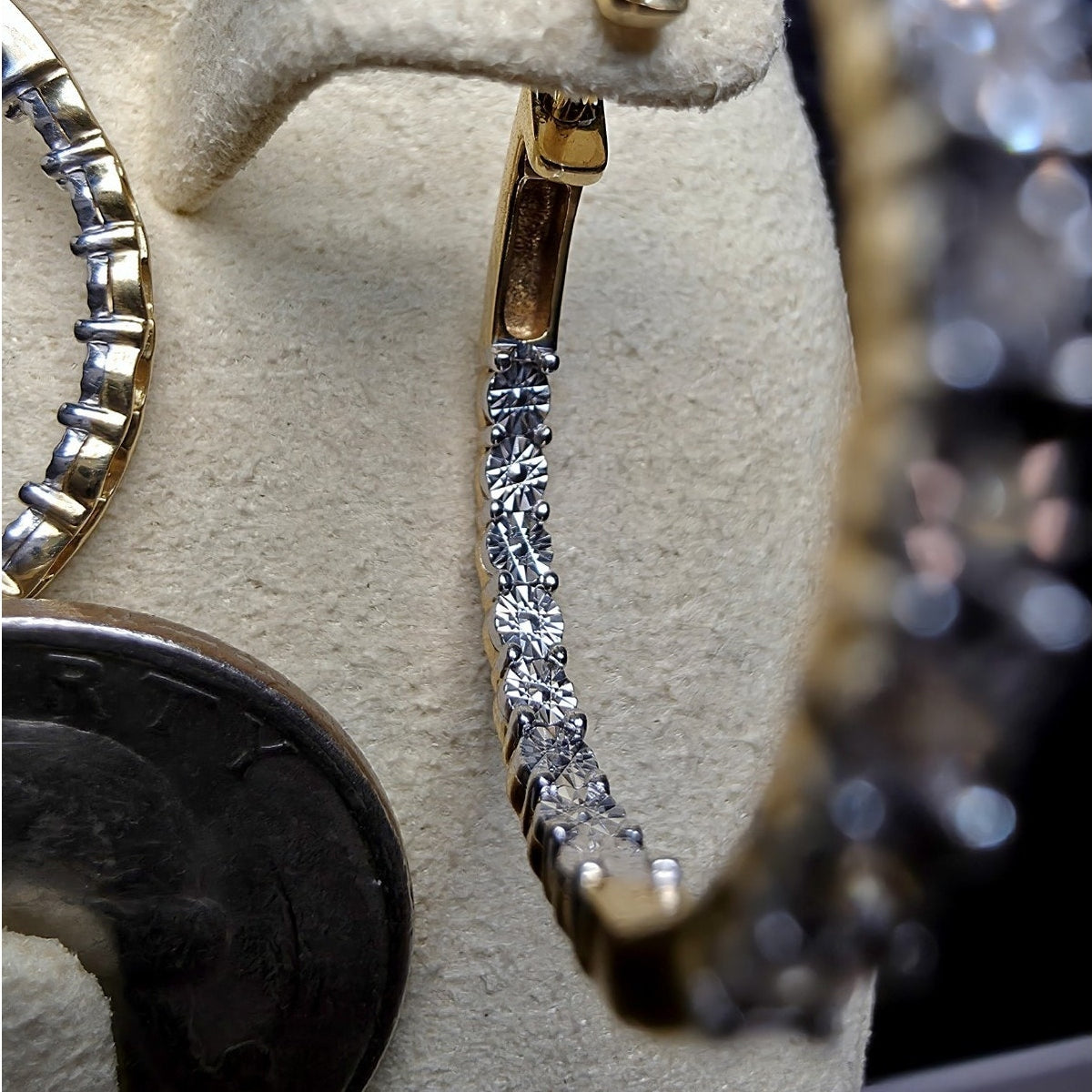 0.25ctw Natural Diamond Inside Out Hoop Earrings Gold Plated 925 Silver 25mm