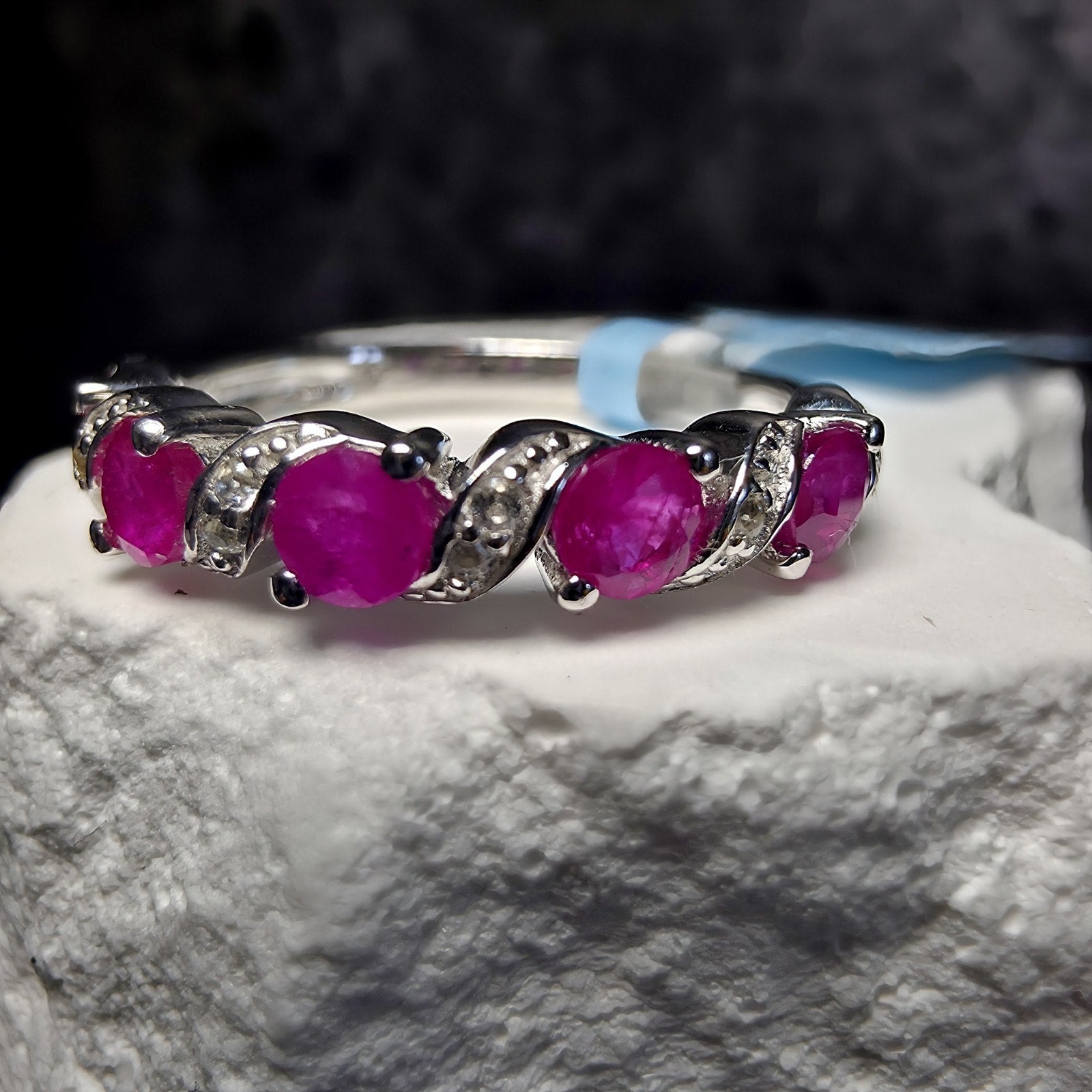 0 .69ctw Natural Ruby Ring 925 Sterling Silver Size 6 S Wave Accent Stones