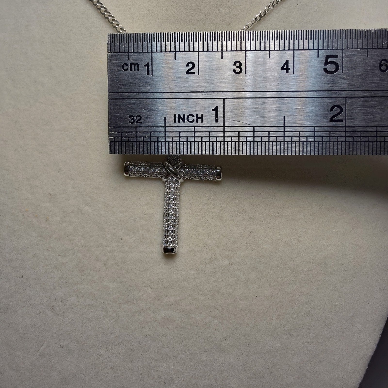 0.64 ctw Moissanite Cross Pendant & 24" 2mm Cuban Necklace - 925 Sterling Silver