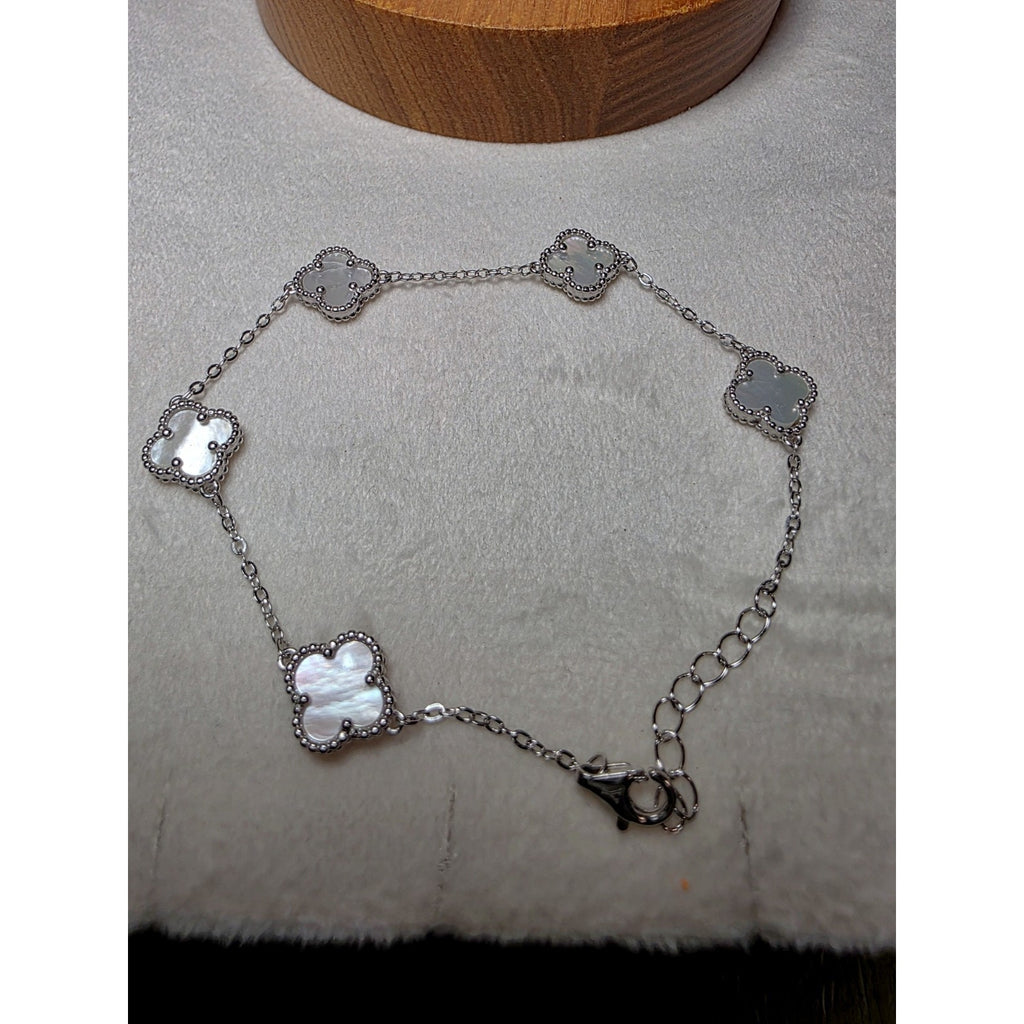 7+1 White Station Clover Bracelet Solid 925 Sterling Silver