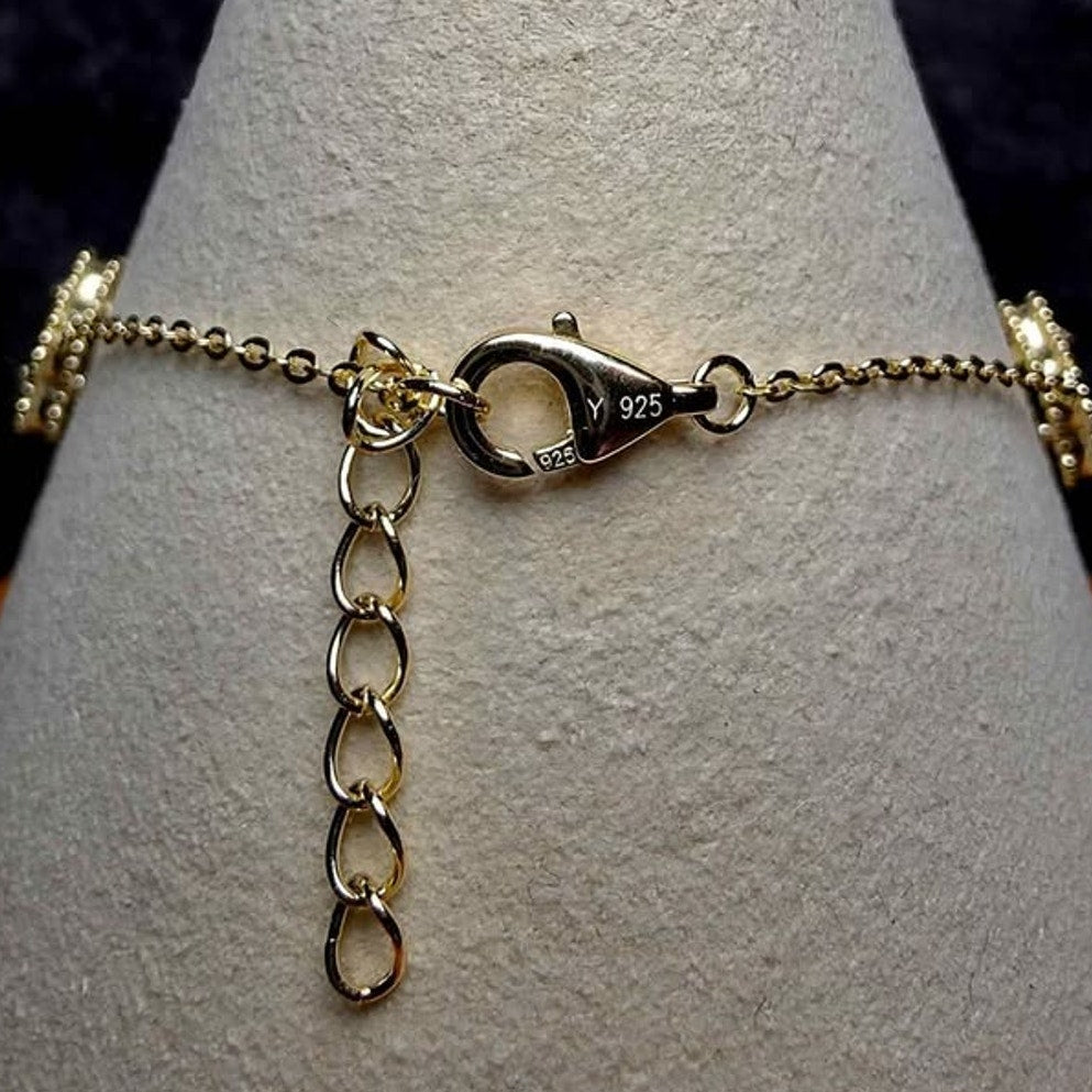 7+1" Genuine Tiger's Eye Clover Bracelet | Gold over 925 Sterling Silver