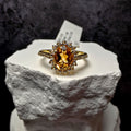 1.09 CT Oval Natural Citrine & White Topaz Halo Ring in Gold over Silver Size 7