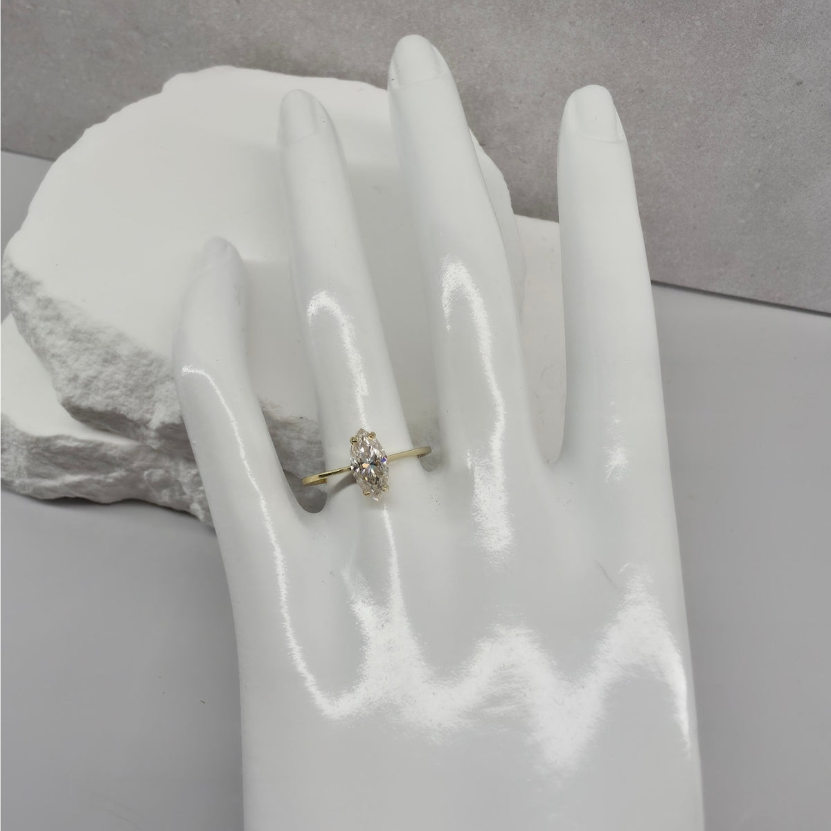 Size 8 1.0ct Marquise Moissanite Solitaire Ring 14K Gold Plated 925 Silver GRA