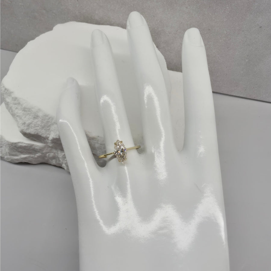 Size 8 1.0ct Marquise Moissanite Solitaire Ring 14K Gold Plated 925 Silver GRA
