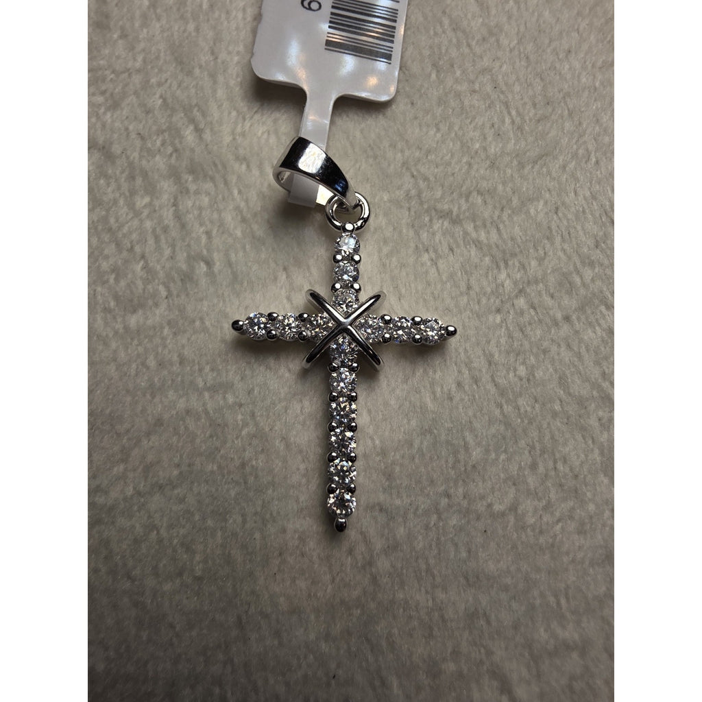 0.47CTW Moissanite Cross Pendant w/ 24" Rolo Necklace 925 Sterling Silver