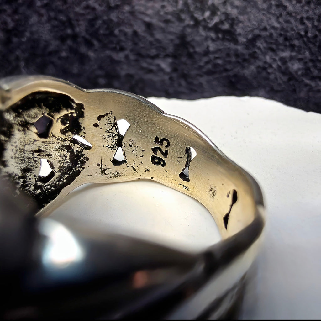 Solid 925 Sterling Silver Black Onyx Cuban Link Men's Ring - Size 8 (11.64g)