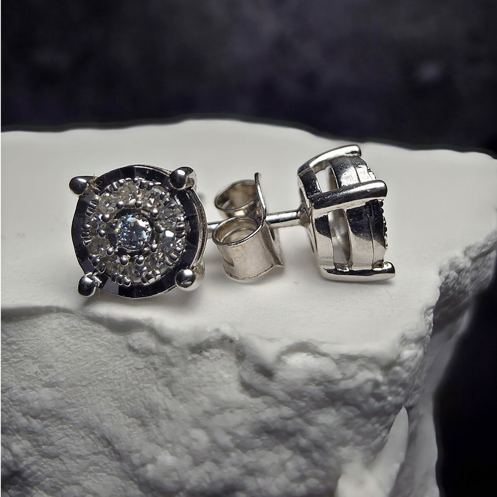 0.10ctw Diamond Cluster Halo Stud Earrings Lab Created 925 Sterling Silver...