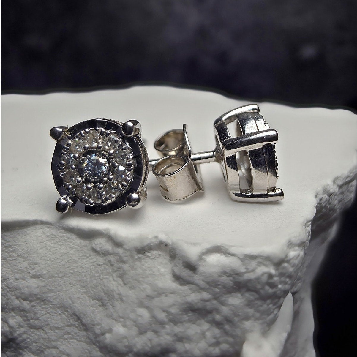 0.10ctw Diamond Cluster Halo Stud Earrings Lab Created 925 Sterling Silver...