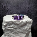 3-Stone Natural Purple Amethyst Ring 925 Sterling Silver Emerald Cut Size 8