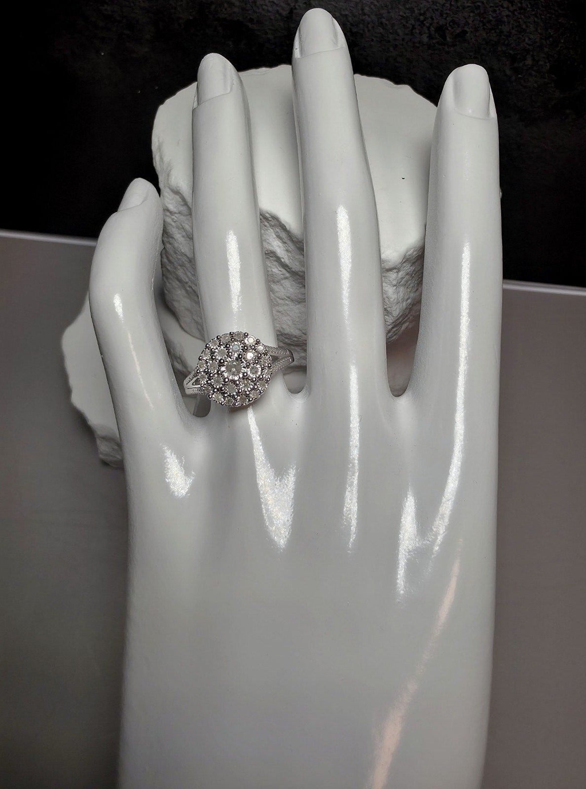 S7 0.23ct Natural White Diamond Cluster Split Band Ring 925 Sterling Silver