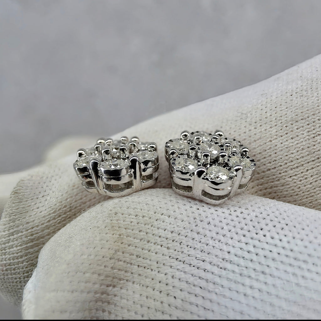 0.31ct Natural Diamond Honeycomb Cluster Stud Earrings 925 Sterling Silver 8mm