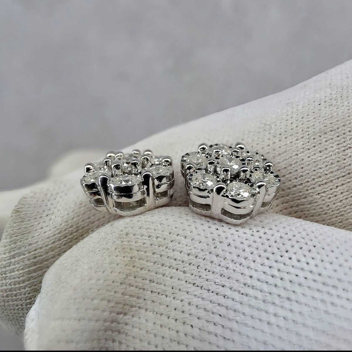 0.31ct Natural Diamond Honeycomb Cluster Stud Earrings 925 Sterling Silver 8mm