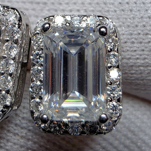 1.80ctw VVS Moissanite Baguette Halo Stud Earrings - 6.4mm, 925 Sterling Silver