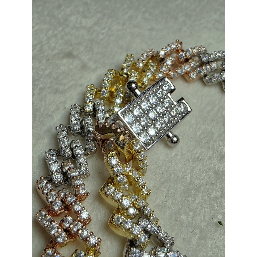 7.5" 6mm Moissanite Tri-Color Monaco Bracelet W/Box Lock 925 Sterling Silver