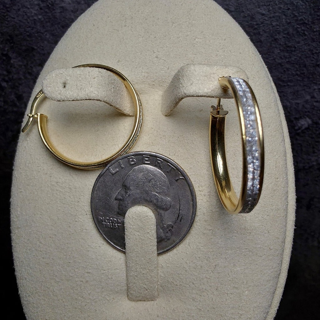 Crystal Dust Pave Hoop Earrings Gold Plated 925 Sterling Silver