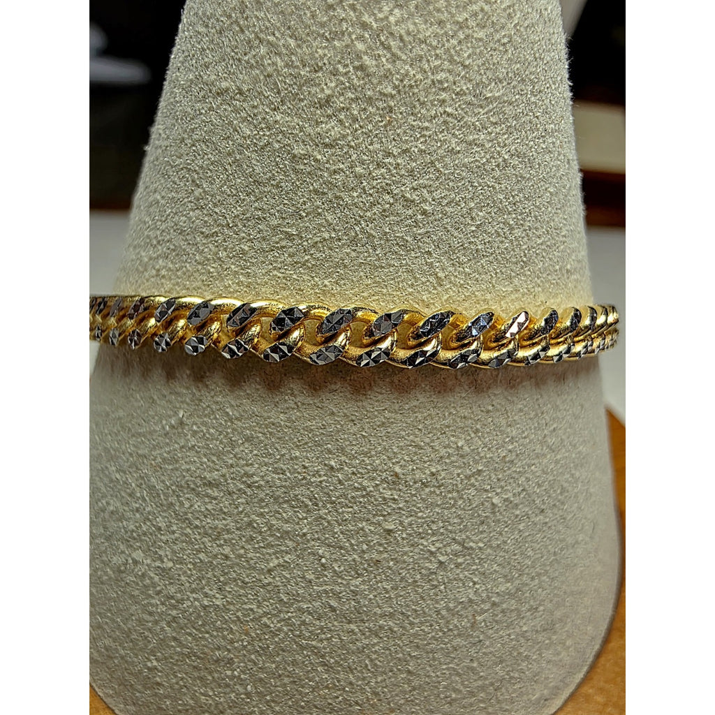 8" 4mm Two-Tone Diamond Cut Miami Cuban Bracelet w/Box Clasp 925 Sterling Silver