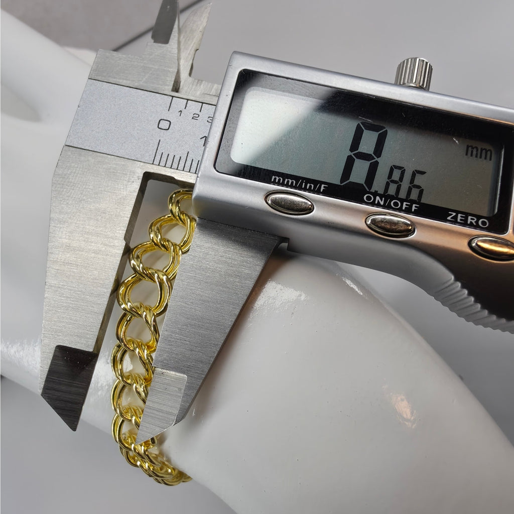 7.5" 8.8mm Double Curb Link Bracelet 7.2g 14K Gold Plated 925 Silver