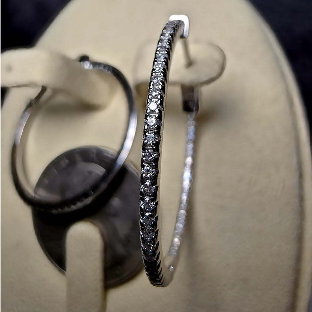 0.62 CTW Moissanite Inside-Out Pave Hoops w/Secure Hinge 925 Sterling Silver