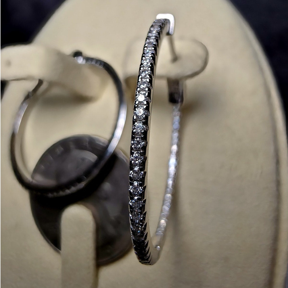 0.62 CTW Moissanite Inside-Out Pave Hoops w/Secure Hinge 925 Sterling Silver