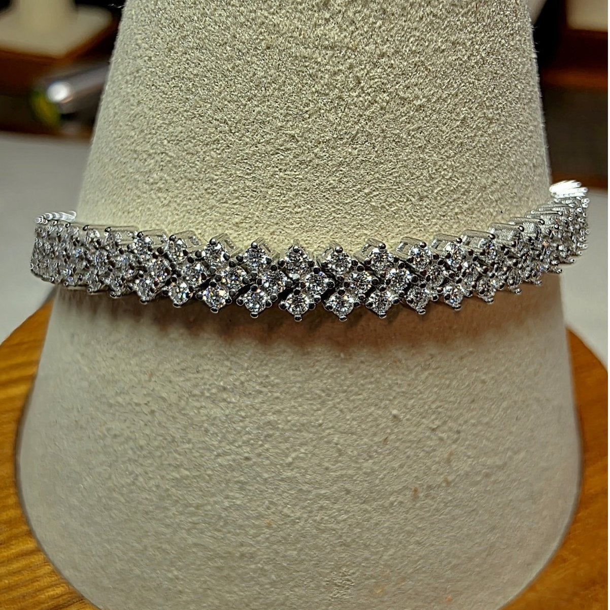 3.87ctw Moissanite Chevron Tennis Bracelet 7.5" 925 Sterling Silver Box Lock