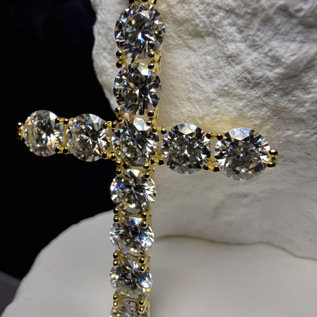 11.00 CTW VVS1 D Color Moissanite Cross Pendant in 14K Gold Over Silver