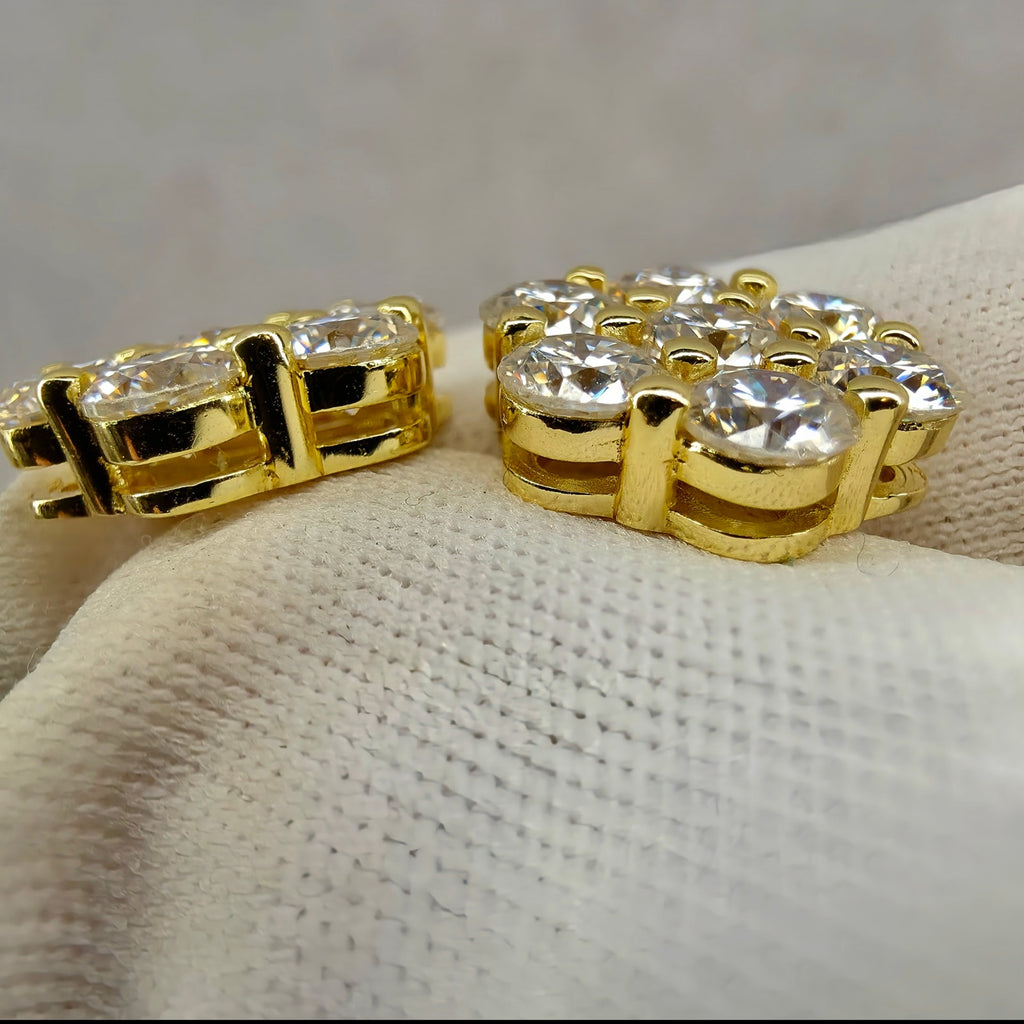 12mm 4.89ctw VVS D Moissanite Honeycomb Cluster Studs Gold Over 925 Silver w/GRA