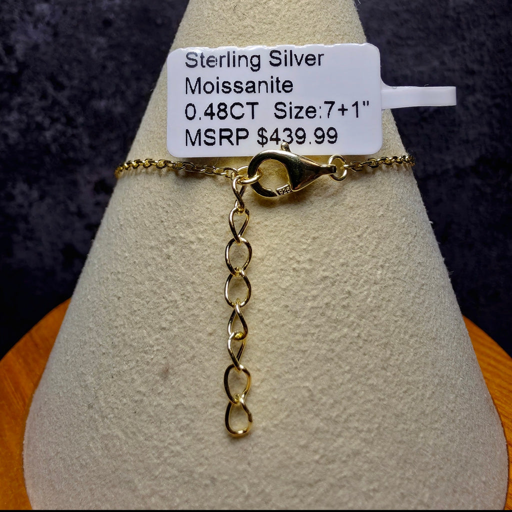 0.48CTW Moissanite Pavé Clover Station Bracelet Gold 925 Sterling Silver 7"+1"