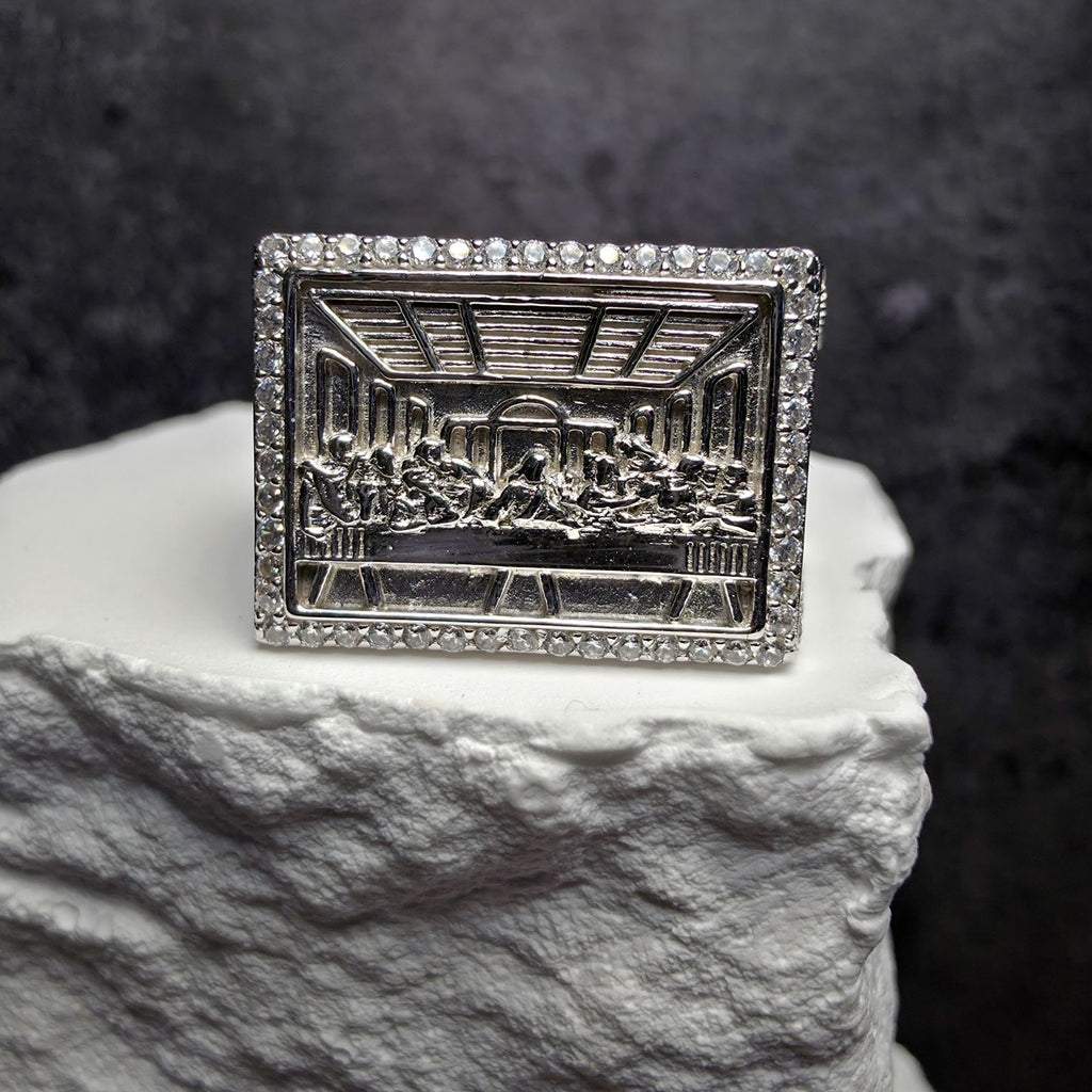Men's Iced Out Last Supper Ring - 925 Sterling Silver CZ Ring - Size 11