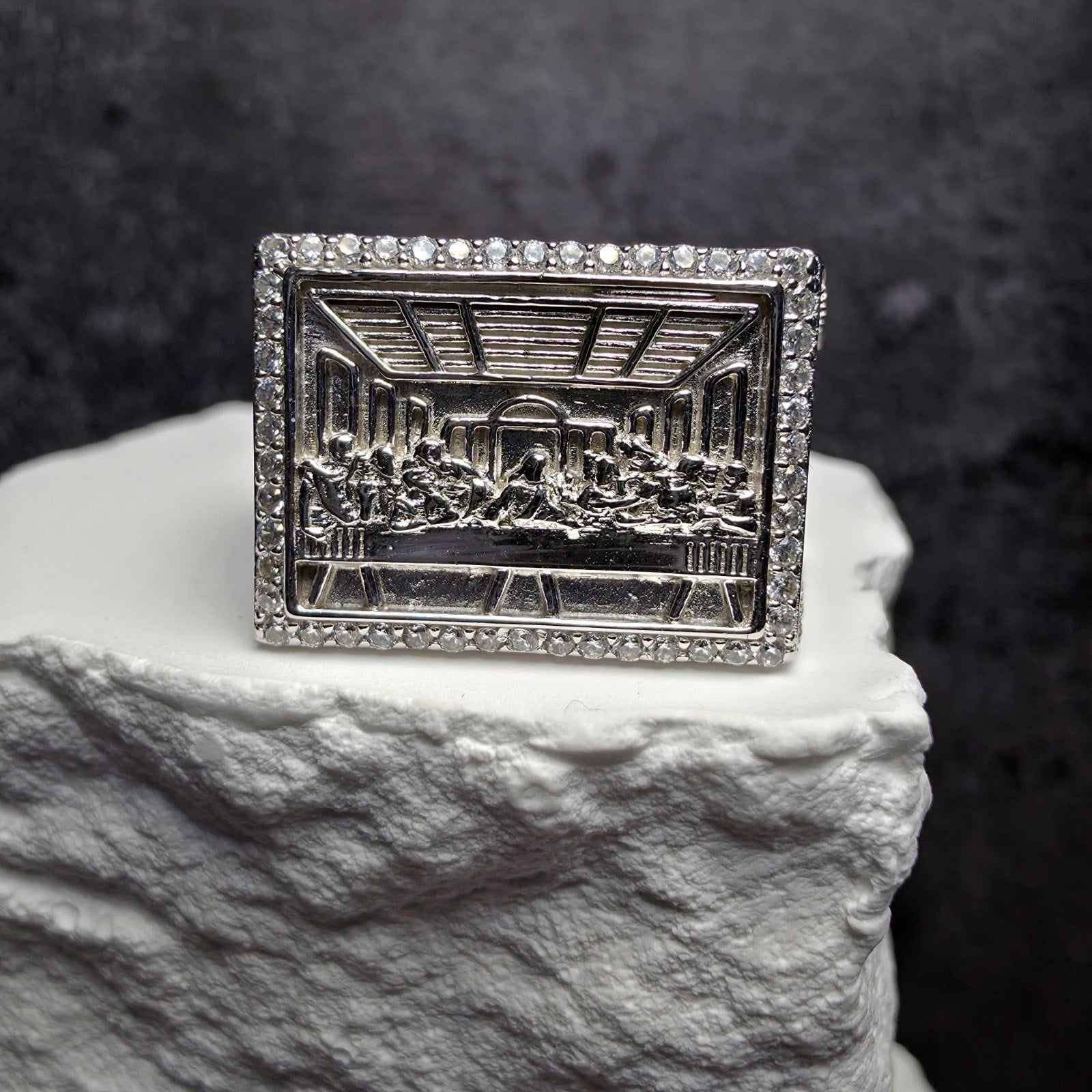 Men's Iced Out Last Supper Ring - 925 Sterling Silver CZ Ring - Size 11