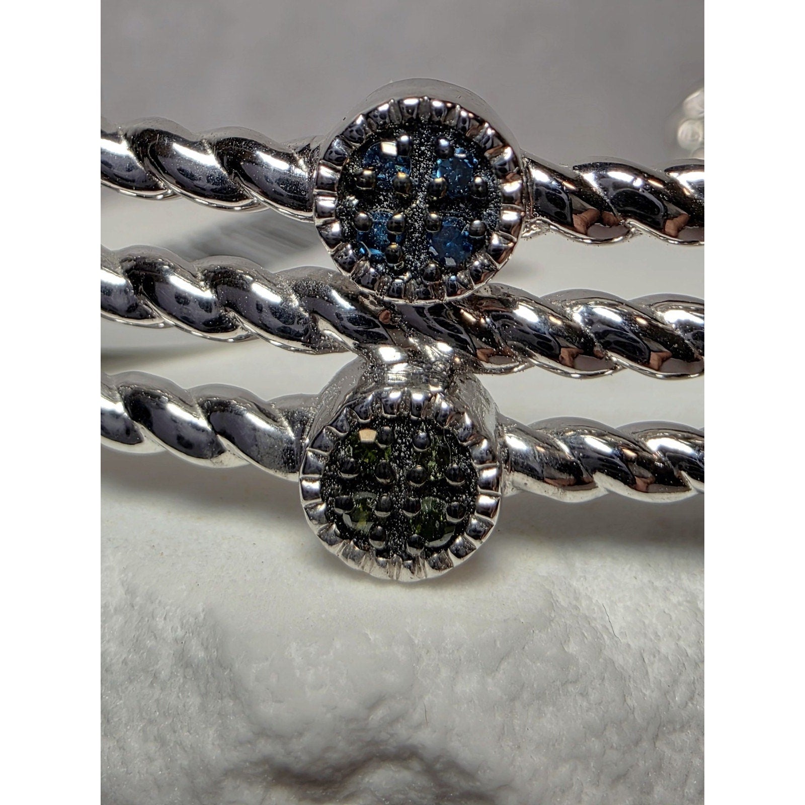0.25ctw Multicolored Natural Diamond Adjustable Bangle 22g Solid 925 Sterling...