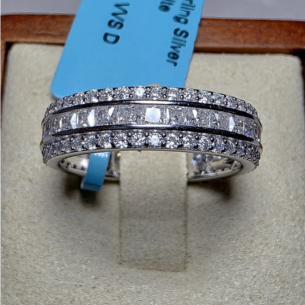 Size 8 2.61ctw Moissanite Three-Row Eternity Band 925 Sterling Silver
