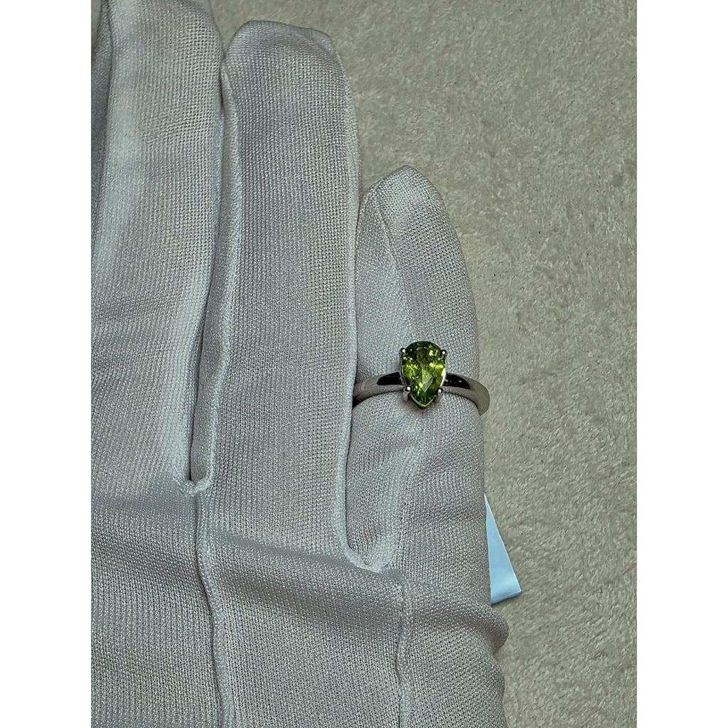 S6 Pear Natural Peridot Solitaire Ring Prong Set 925 Sterling Silver