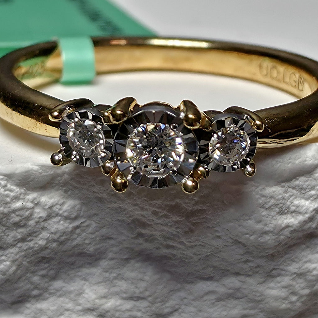 0.10ctw Lab Grown Diamond Past,Present,Future Ring Size 6 Gold Over 925 Silver
