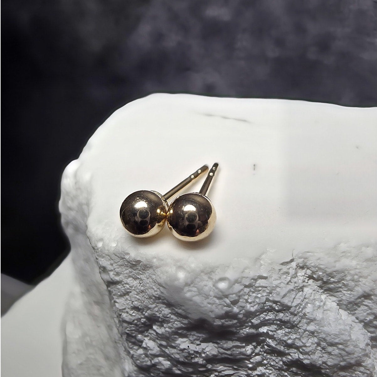 14K Yellow Gold 3mm Ball Stud Earrings w/Silicone Encased 14K Butterfly Backs