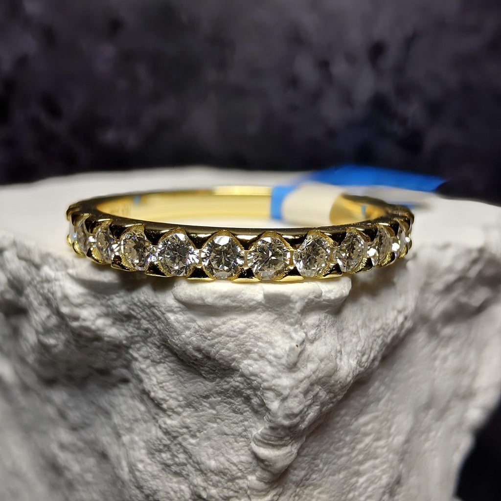 Size 8 0.90 CTW D/VVS Round Moissanite Full Eternity Band in Gold Over Silver