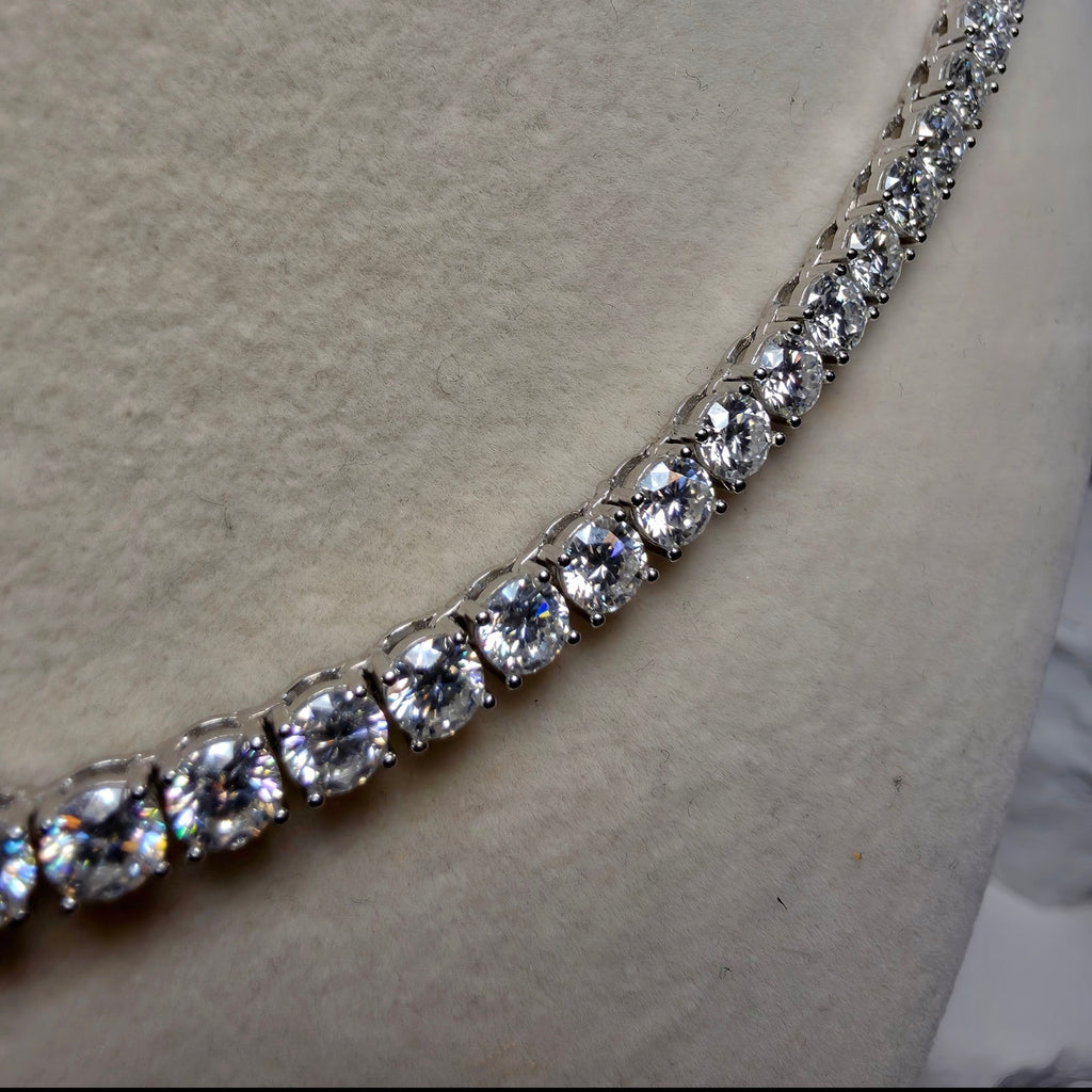 43.60CTW Moissanite Tennis Necklace in Solid 925 Sterling Silver (4mm, 24", 33.48g)
