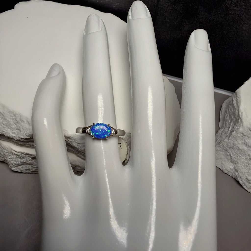 Vibrant Blue Opal Ring in 925 Sterling Silver - Size 6