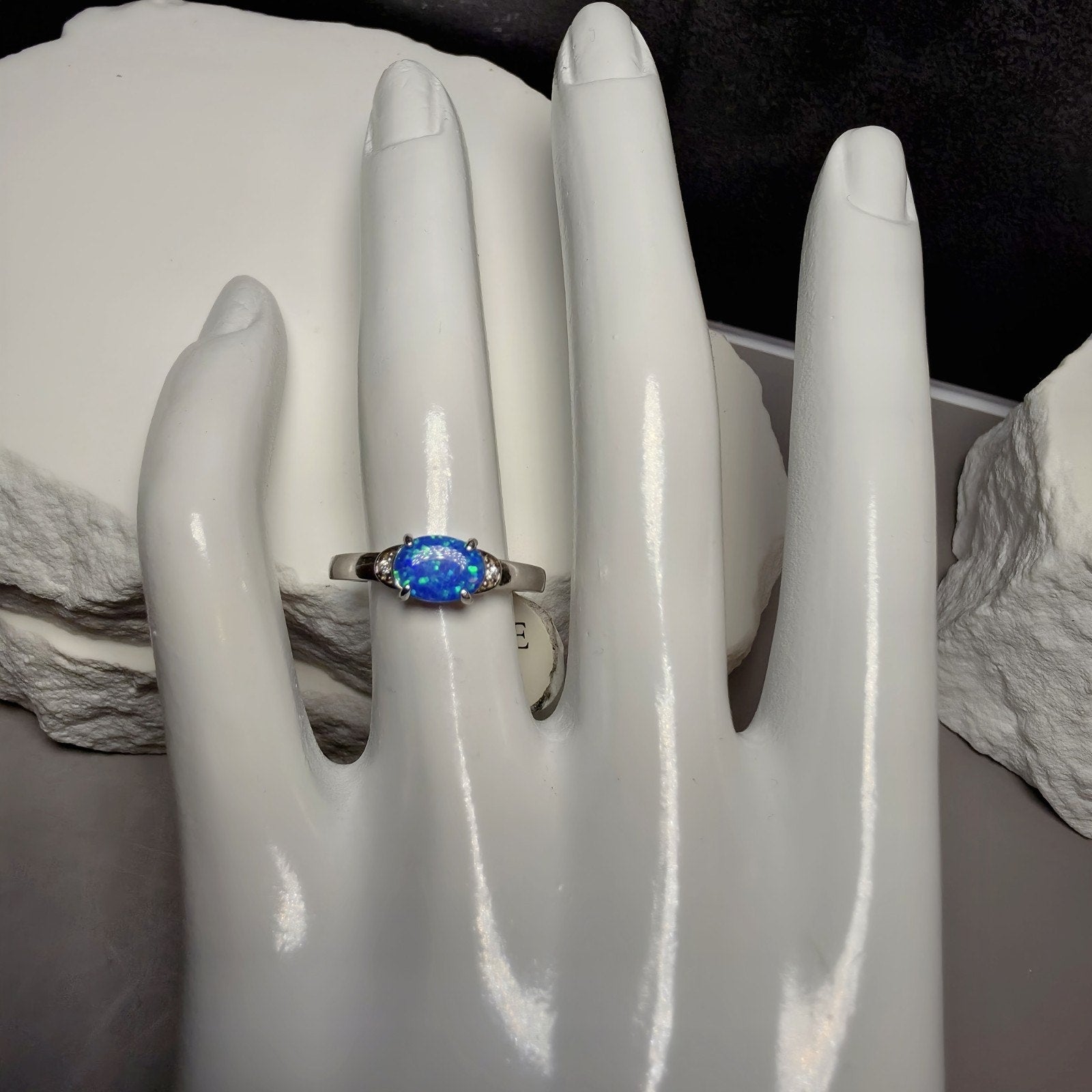 Vibrant Blue Opal Ring in 925 Sterling Silver - Size 6