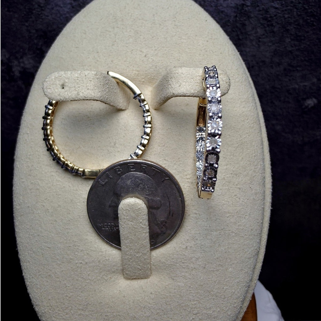 0.25ctw Natural Diamond Inside Out Hoop Earrings Gold Plated 925 Silver 25mm