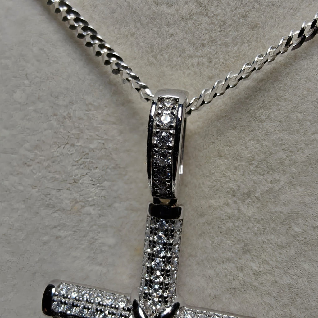 0.64 ctw Moissanite Cross Pendant & 24" 2mm Cuban Necklace - 925 Sterling Silver