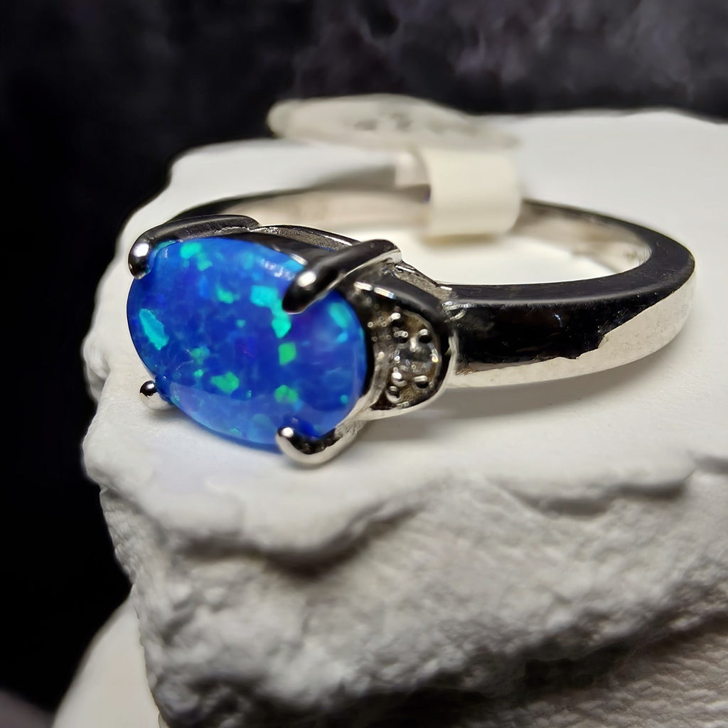 Vibrant Blue Opal Ring in 925 Sterling Silver - Size 6