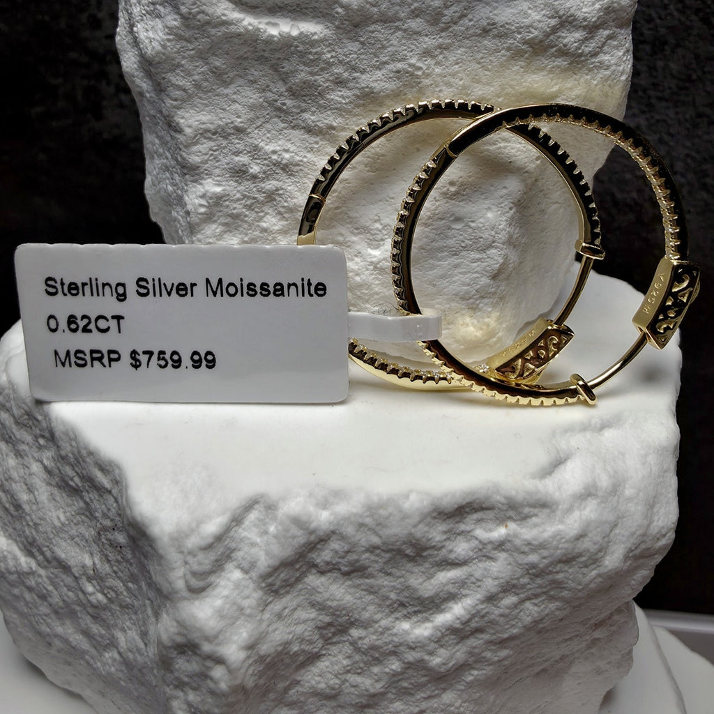 0.62 CTW Moissanite Inside-Out Hoop Earrings Gold Plated 925 Sterling Silver