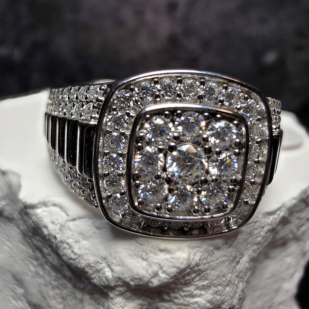 2.00 CTW Moissanite Cushion Halo Men's Ring 925 Sterling Silver Size 11
