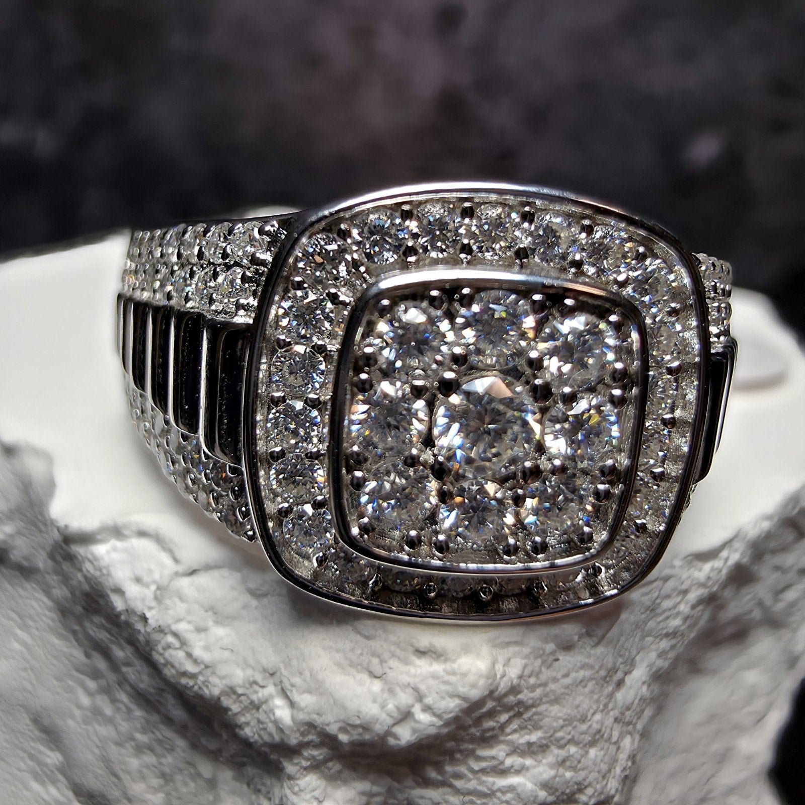 2.00 CTW Moissanite Cushion Halo Men's Ring 925 Sterling Silver Size 11