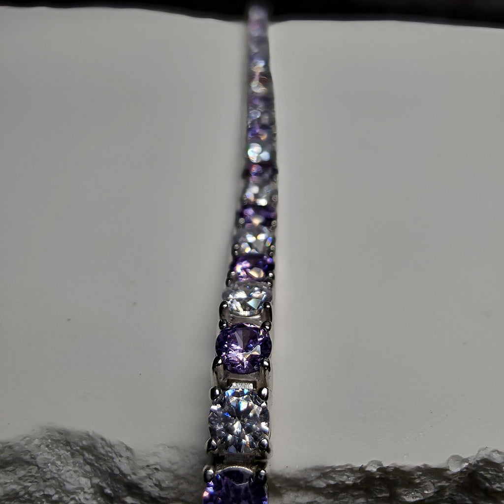 925 Sterling Silver Purple Amethyst & CZ Alternating Tennis Bracelet – 7" 3.3mm