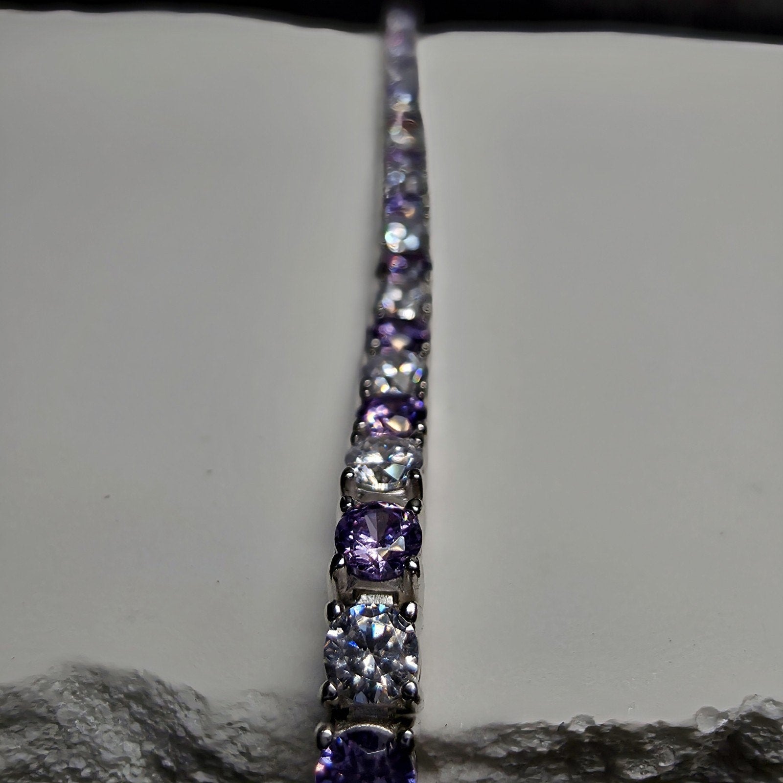925 Sterling Silver Purple Amethyst & CZ Alternating Tennis Bracelet – 7" 3.3mm