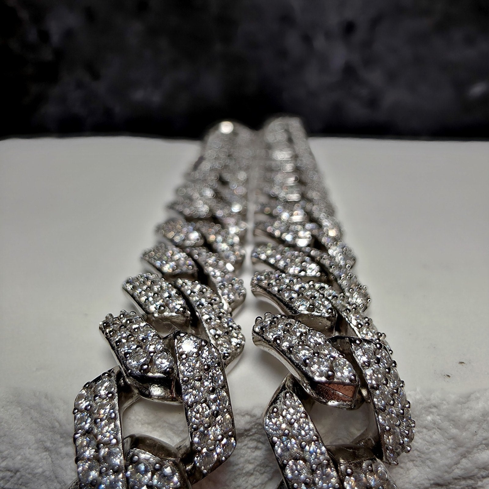 22" 10.4mm VVS D Moissanite Monaco Cuban Chain 18.86 CTTW 96g Solid 925 Silver