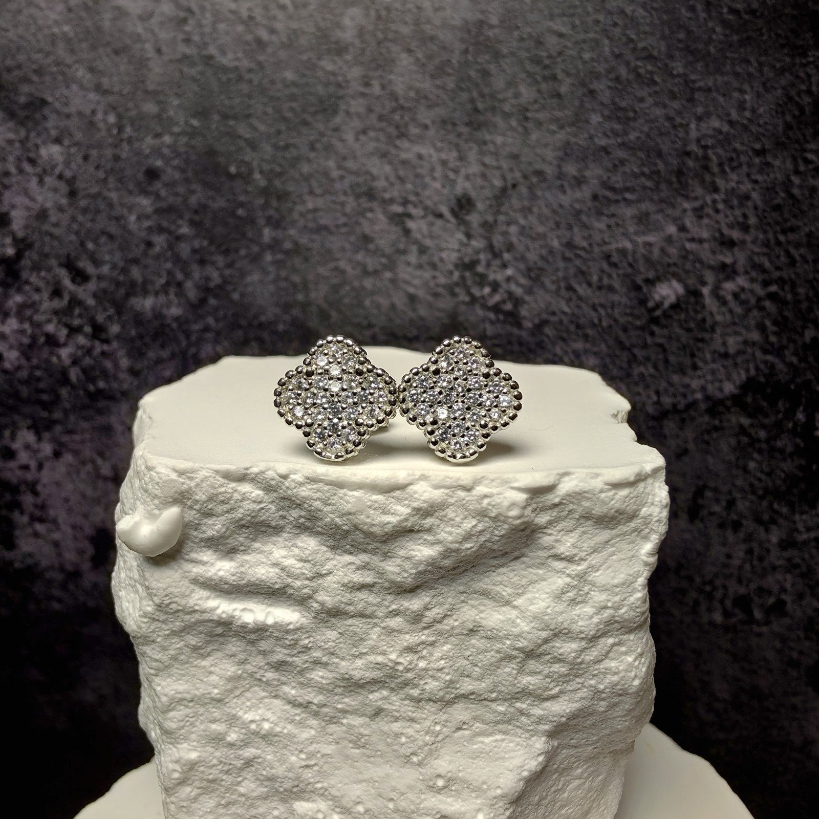 925 Sterling Silver 10mm CZ Four-Leaf Clover Stud Earrings w/Butterfly Back