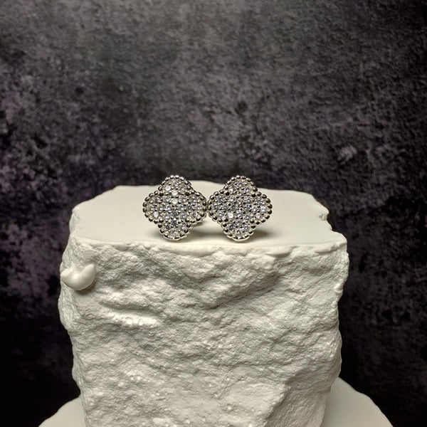 925 Sterling Silver 10mm CZ Four-Leaf Clover Stud Earrings w/Butterfly Back