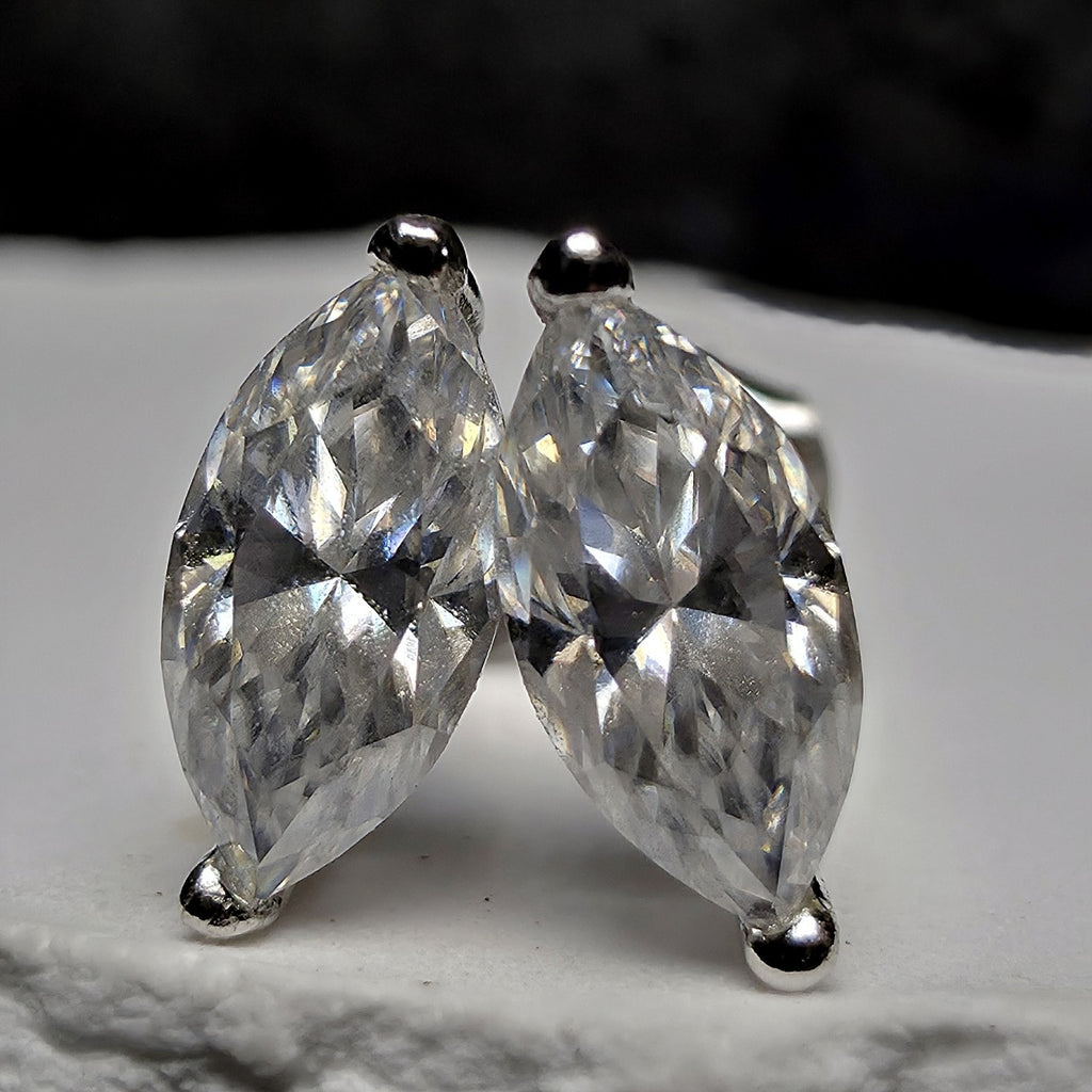 1 CTW Marquise Moissanite Stud Earrings 925 Sterling Silver Butterfly Back...